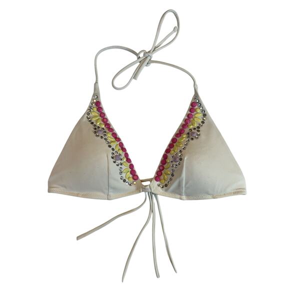 Victoria's Victoria Secret Bikini Halter Top S Small White With Rhinestones EUC - Picture 1 of 10